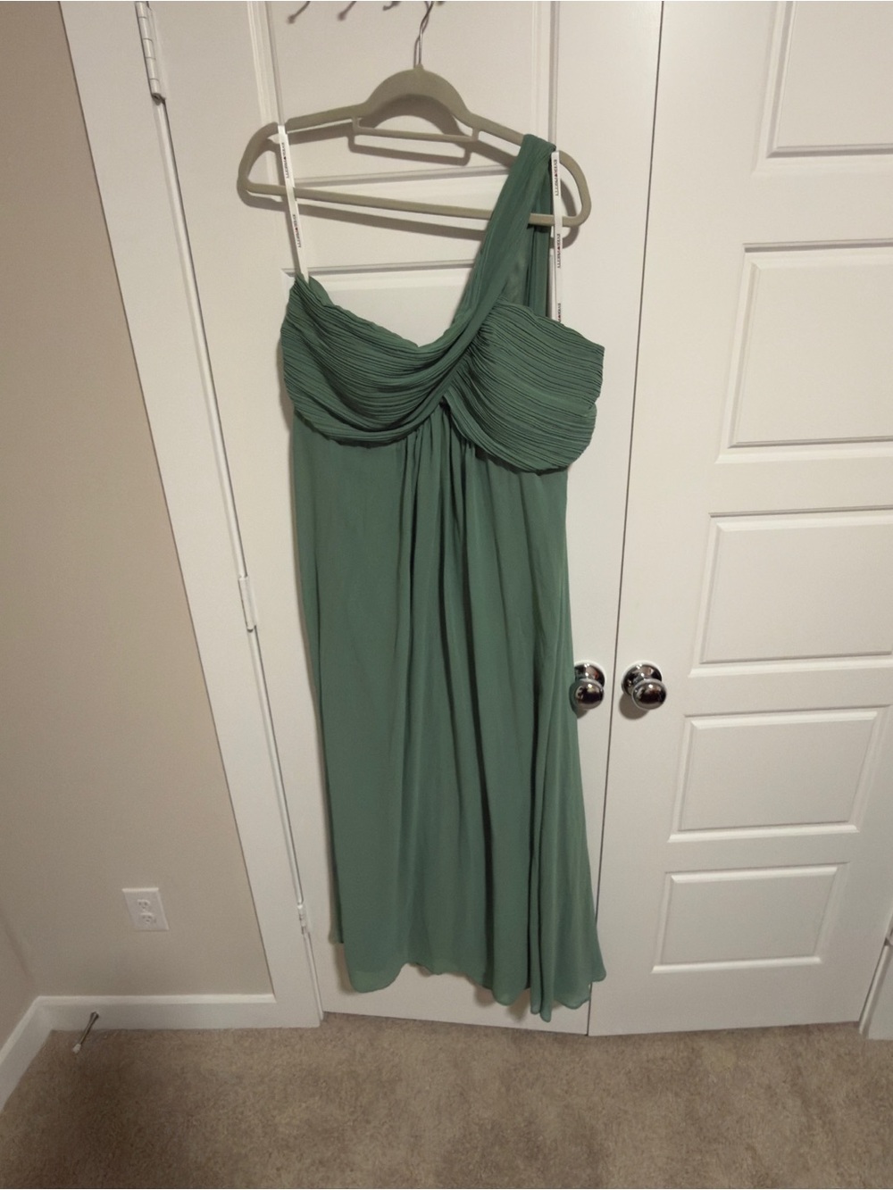 Ever-Pretty Sage Green One Shoulder Pleated Midi Dress Plus Size 22